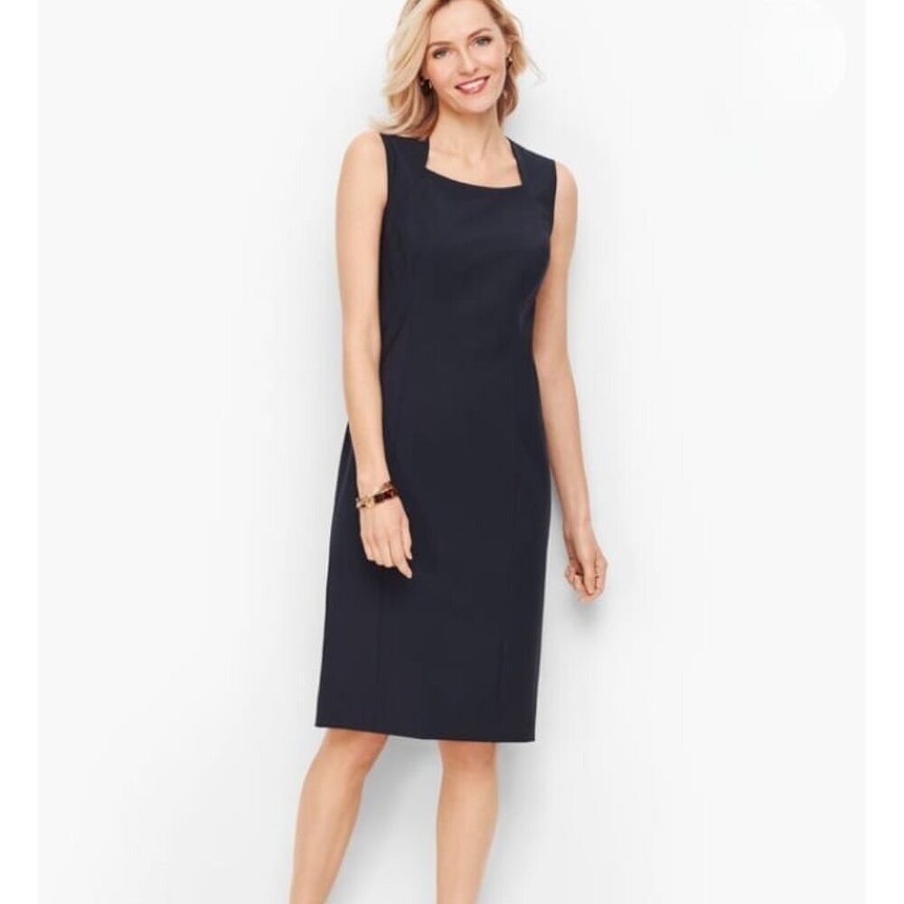 Talbots Seasonless Wool Blend Sleeveless Navy Blue Sheath Dress Size 18 NWOT